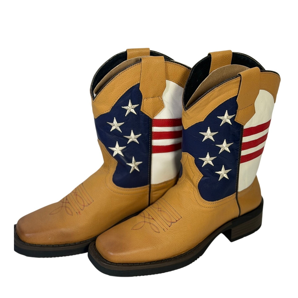 Copied - Patriotic American Flag Western Cowboy Boots Youth 3 Tan Leather NWT
